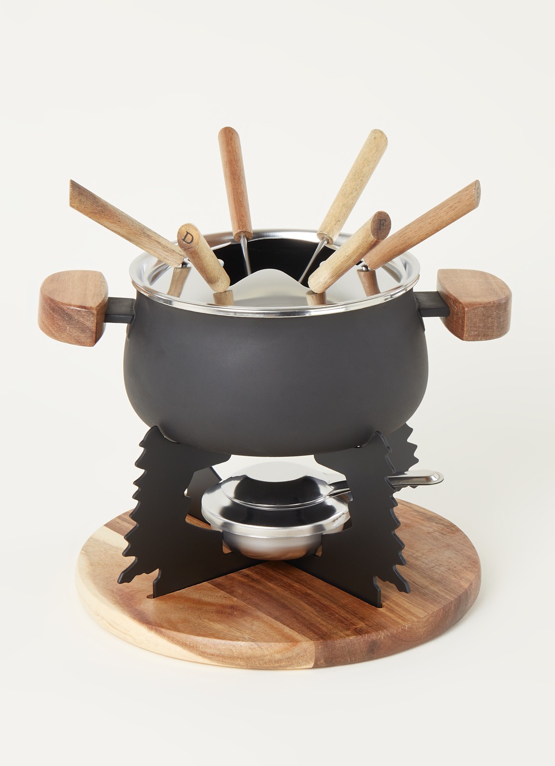 Cosy & Trendy Fondueset geëmailleerd met zes vorkjes - voorkant 4 zwart