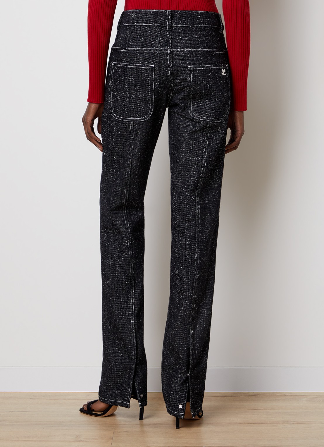 Courrèges High waist straight leg jeans met tweed-look - achterkant 5 zwart