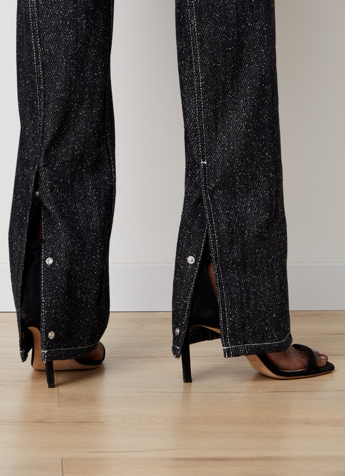 Courrèges High waist straight leg jeans met tweed-look - detail 2 zwart