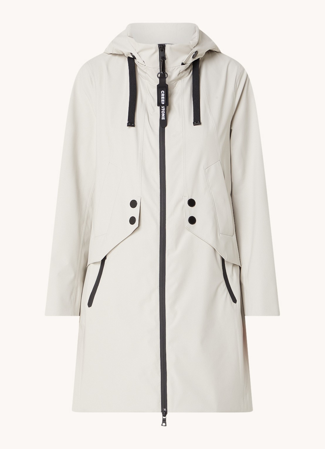 Creenstone Dalia parka met capuchon en ritszakken - voorkant 2 gebroken wit