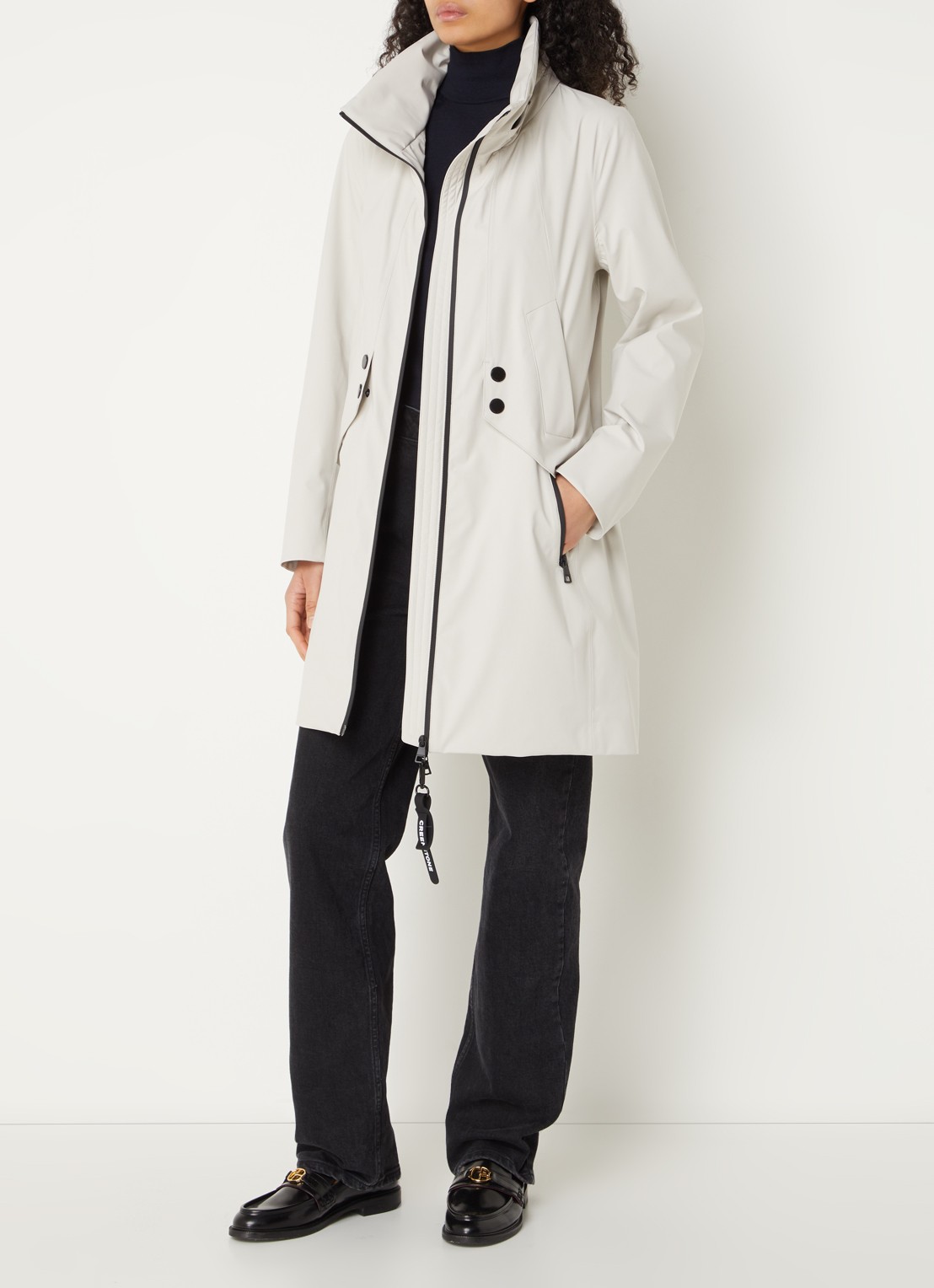 Creenstone Dalia parka met capuchon en ritszakken - voorkant 3 gebroken wit