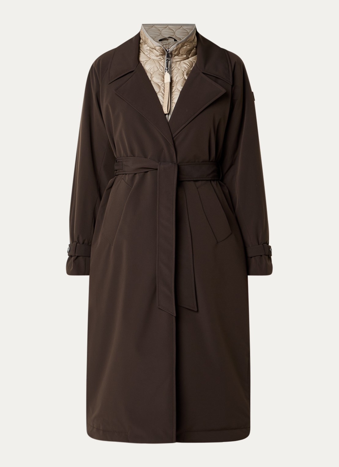 Creenstone Gyta gewatteerde trenchcoat met afneembare kraag  - voorkant 3 chocoladebruin