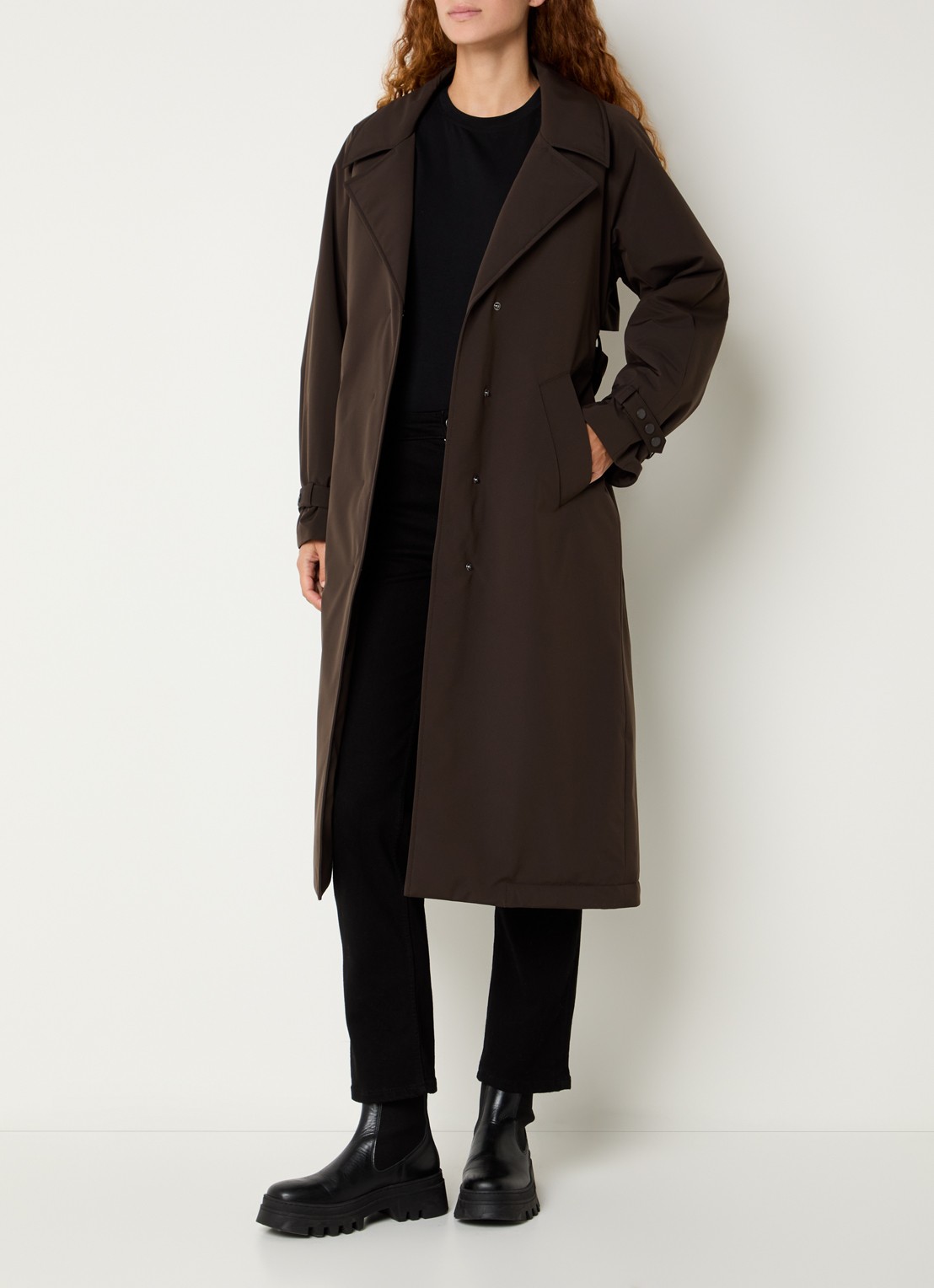 Creenstone Gyta gewatteerde trenchcoat met afneembare kraag  - voorkant 4 chocoladebruin