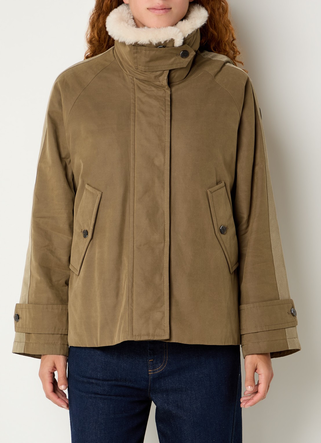 Creenstone Helena jack met afneembare kraag van imitatiebont - detail donkerkhaki