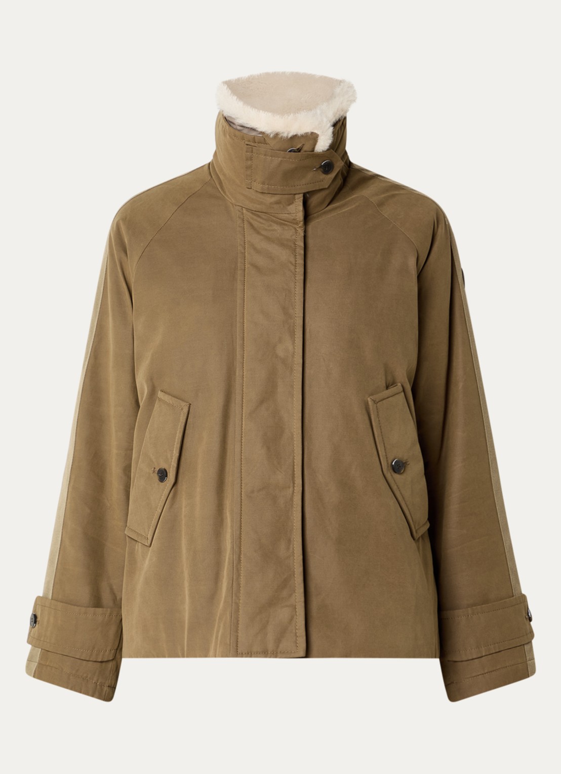 Creenstone Helena jack met afneembare kraag van imitatiebont - voorkant 3 donkerkhaki