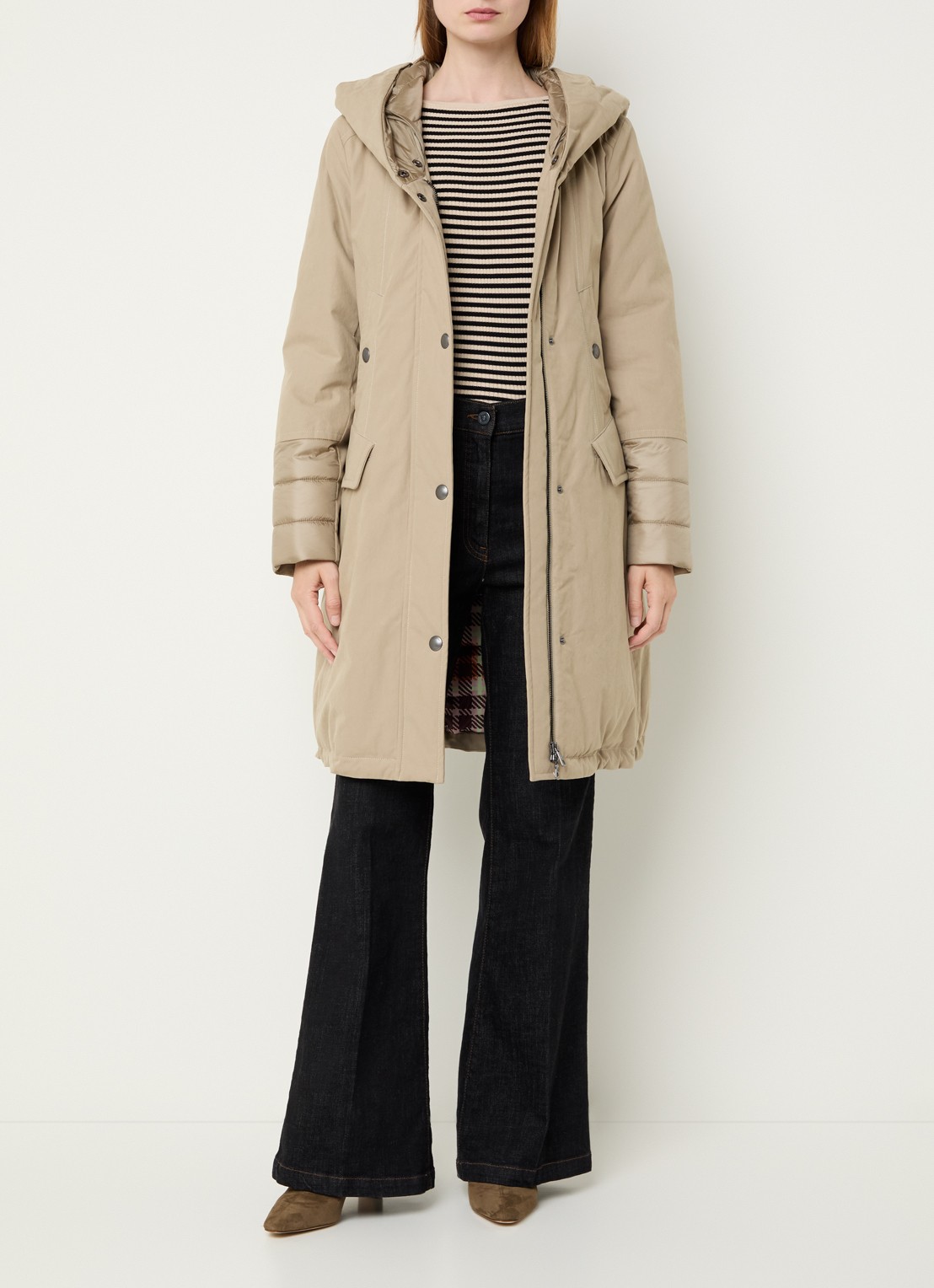 Creenstone Rhona gewatteerde parka met afneembare imitatiebont - voorkant 2 beige