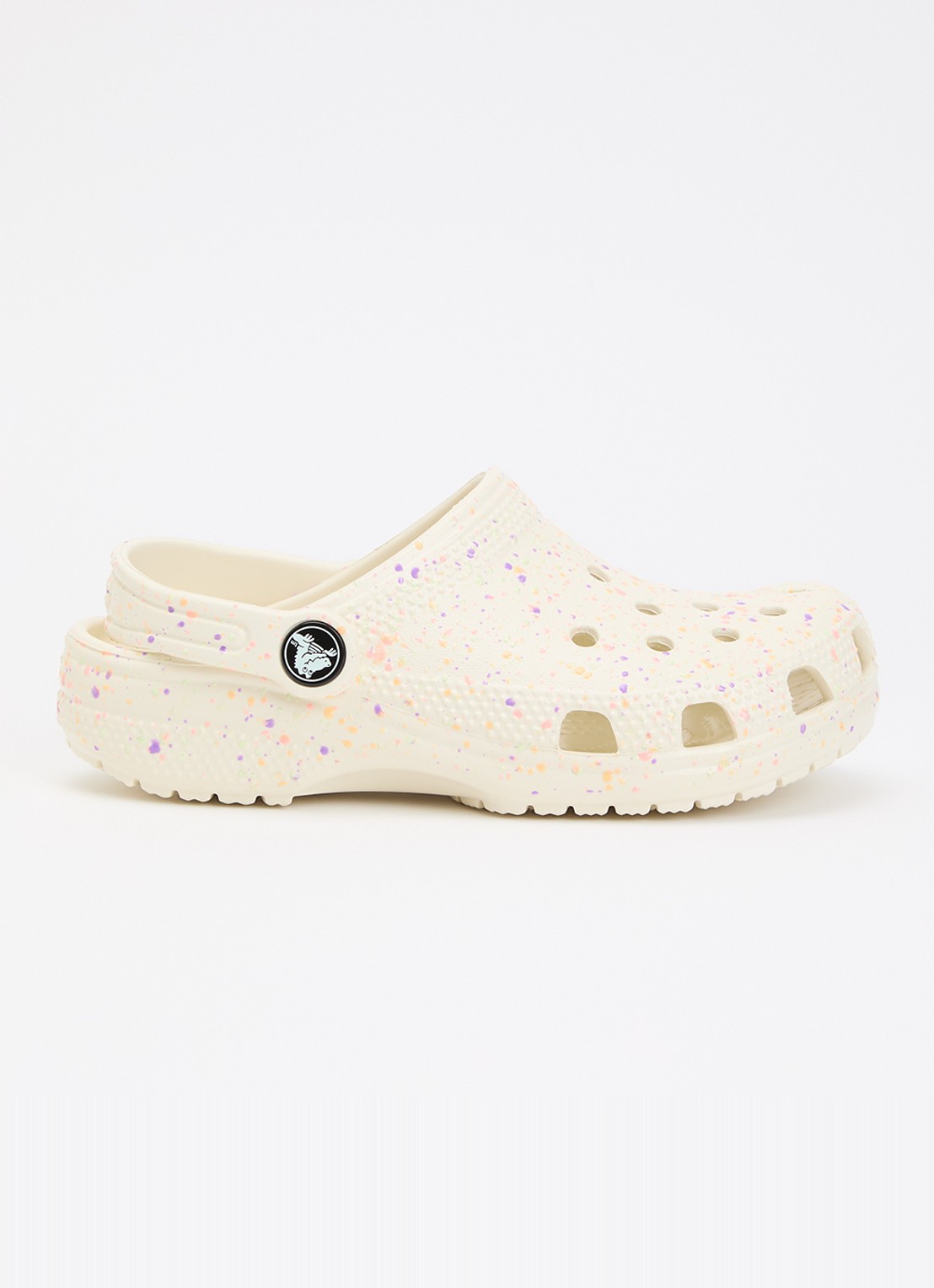 Crocs Classic Glow Paint Splatter Clog instapper met logo - voorkant 2 ivoor