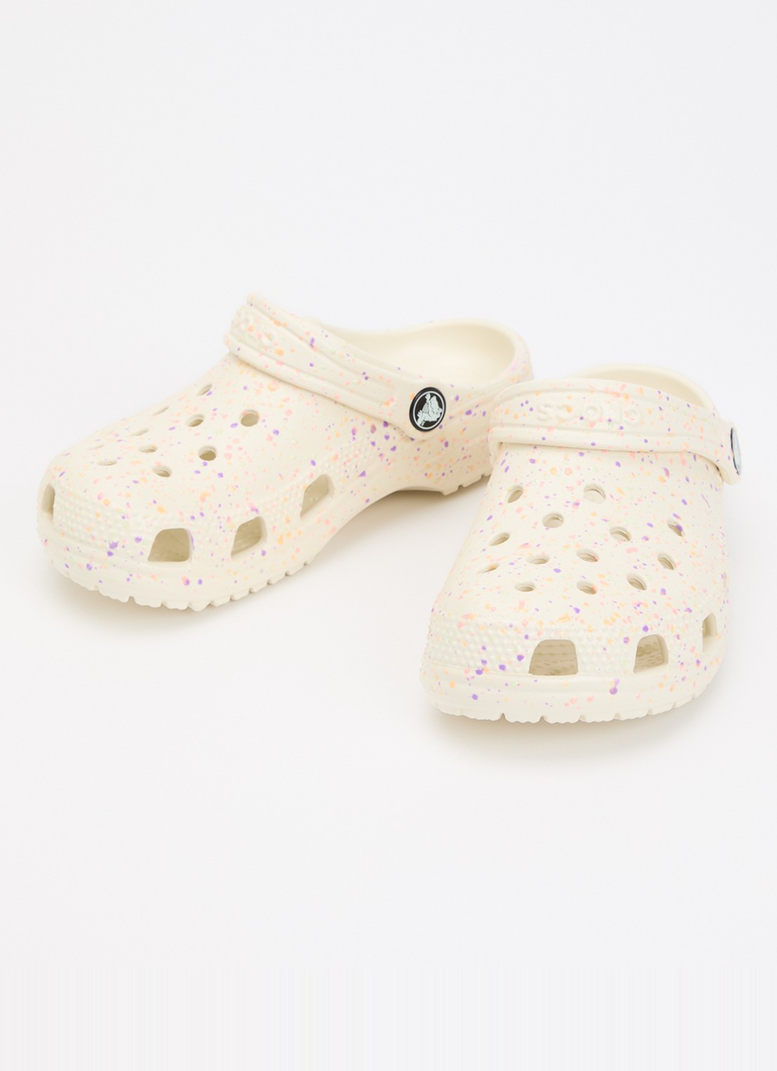 Crocs Classic Glow Paint Splatter Clog instapper met logo - voorkant 3 ivoor