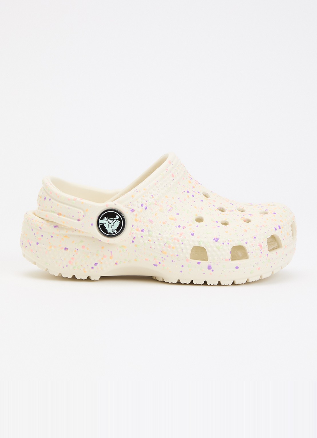 Crocs Classic Glow Paint Splatter Clog instapper met logo  - voorkant beige