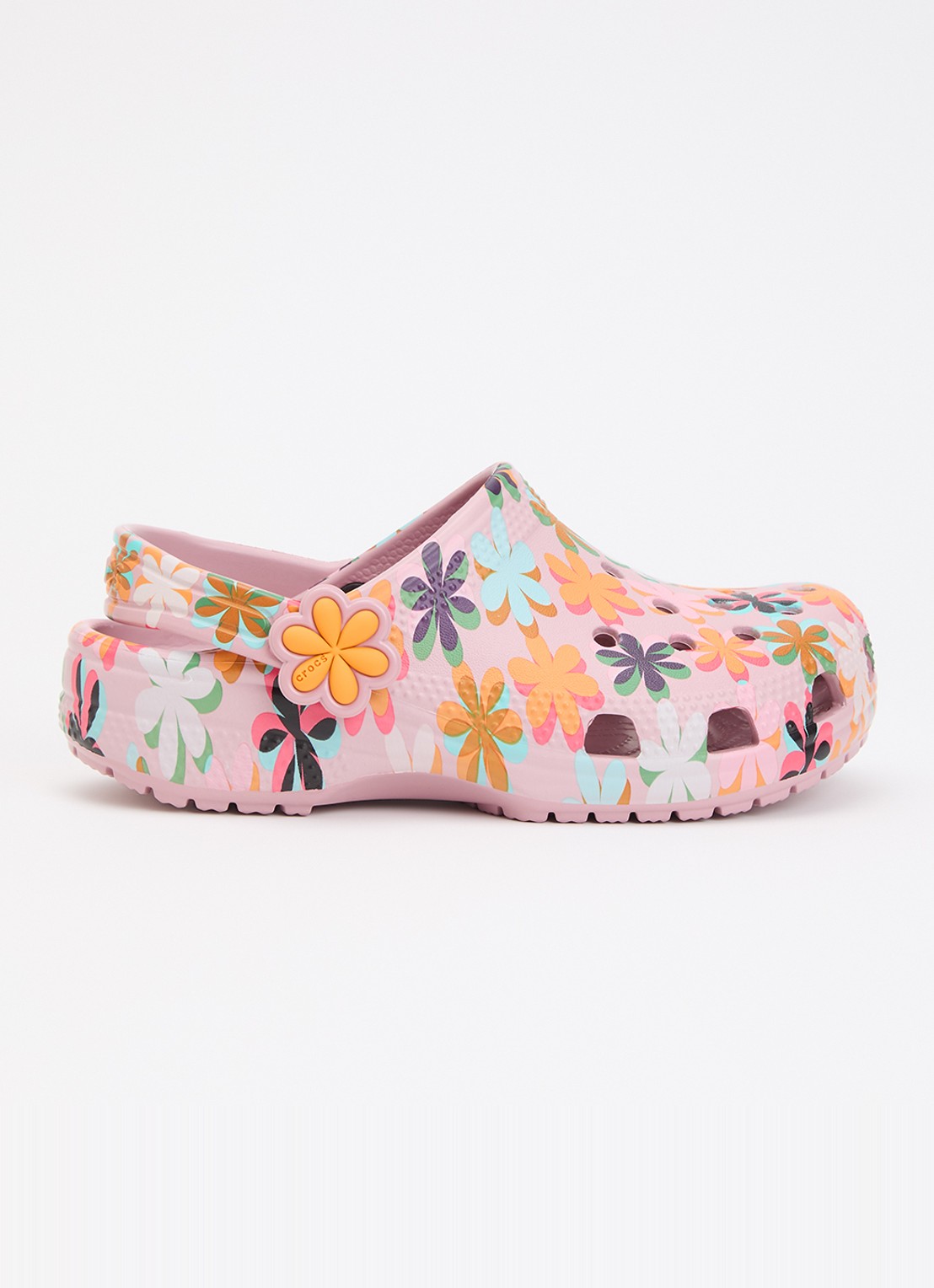 Crocs Classic Graphic Clog instapper met bloemenprint - voorkant 3 paars