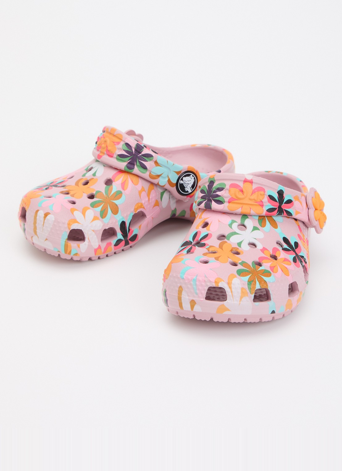 Crocs Classic Graphic Clog instapper met bloemenprint - voorkant 3 roze