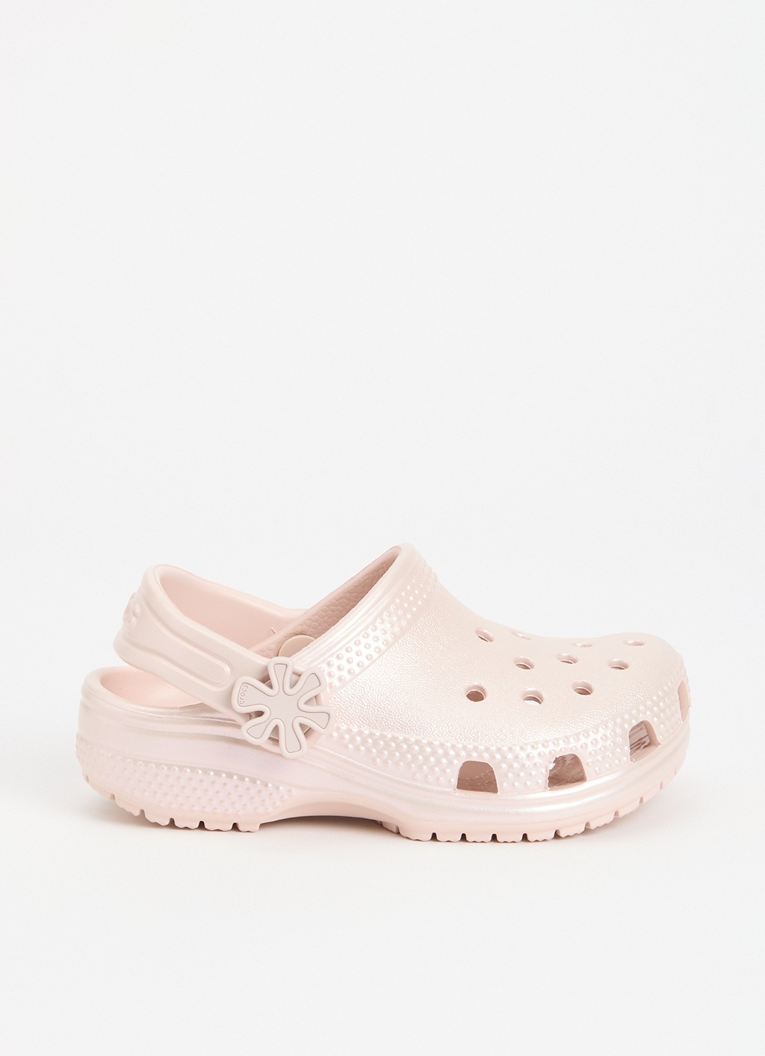 Crocs Classic Pearl Shine Clog instapper met logo - voorkant lichtroze