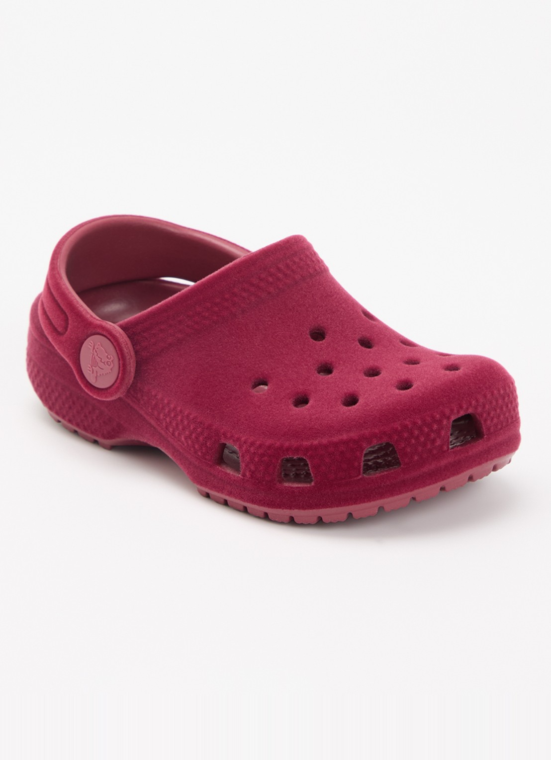 Crocs Classic Velvet Clog instapper van fluweel met logo - voorkant 2 bordeauxrood
