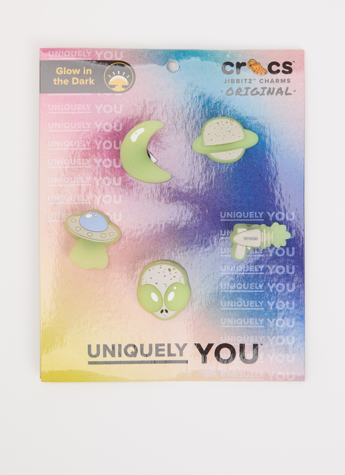 Crocs Glow In The Dark Space schoenaccessoire 5-pack - voorkant lichtgroen