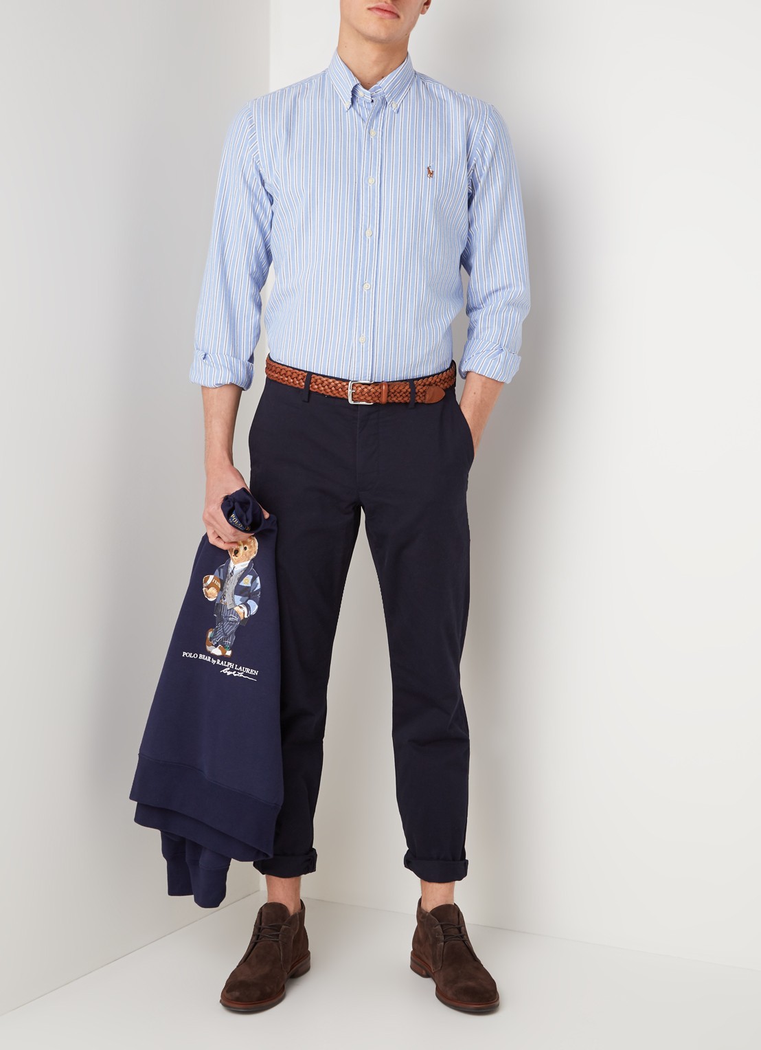 Custom fit button down-overhemd - voorkant 3 patterned - blue