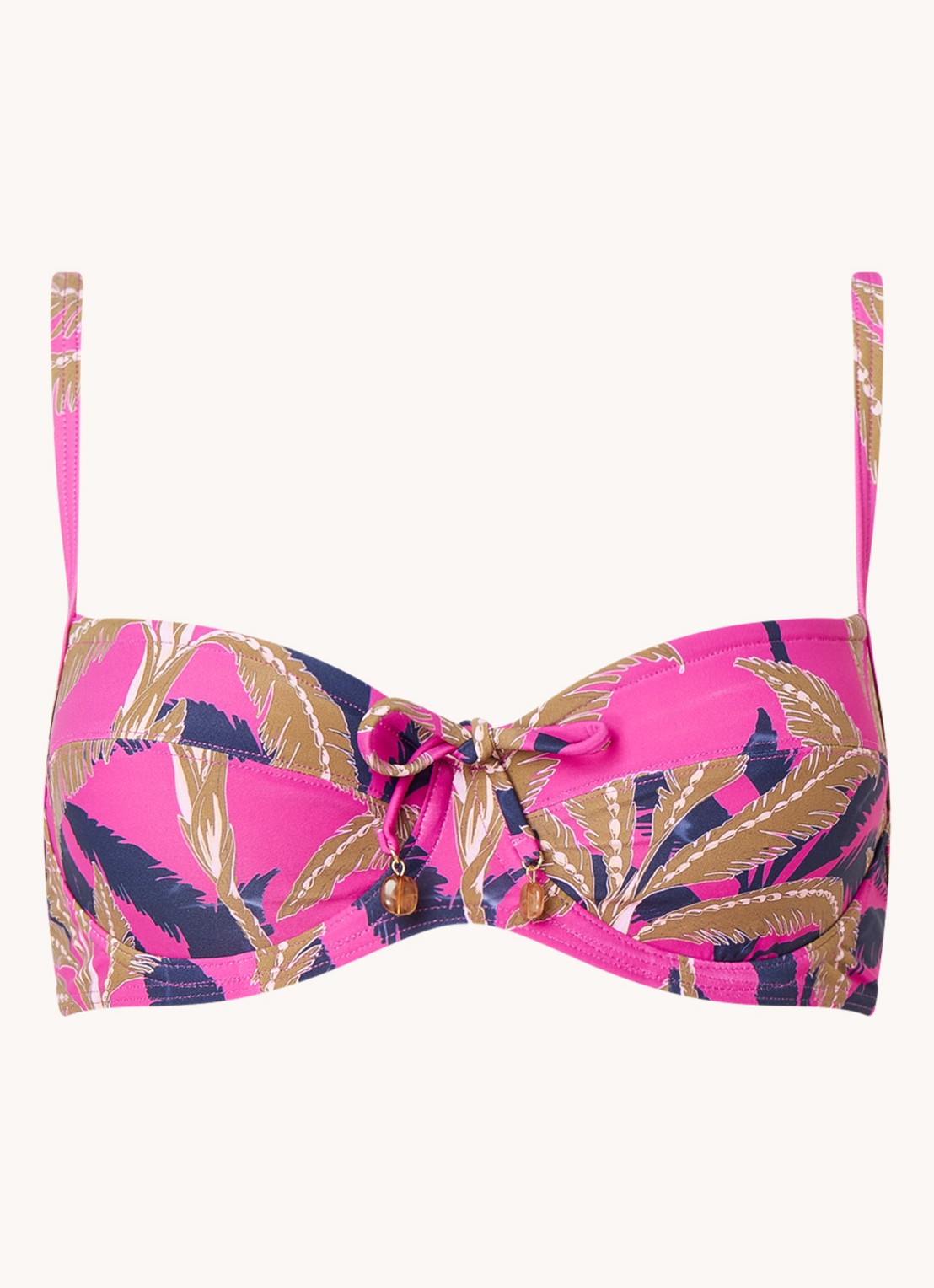 Cyell Bikinitop met beugel en bladprint - voorkant fuchsia