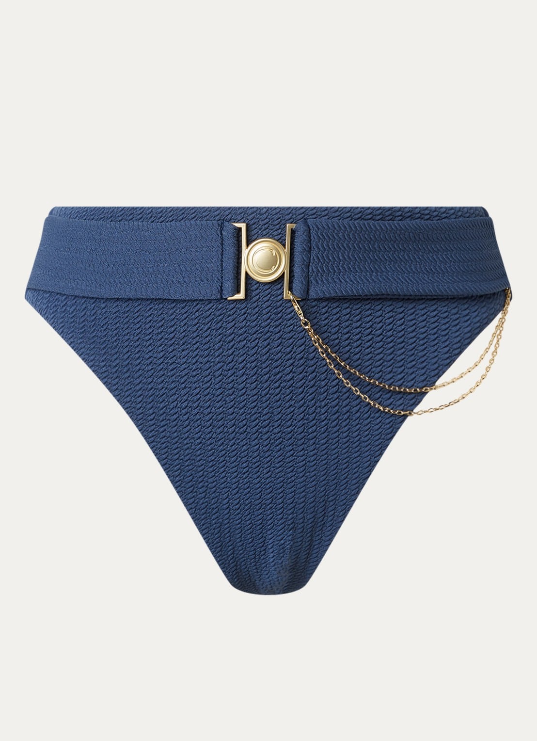 Cyell Midnight Waves high waisted bikinislip met kettingdetail - voorkant indigo
