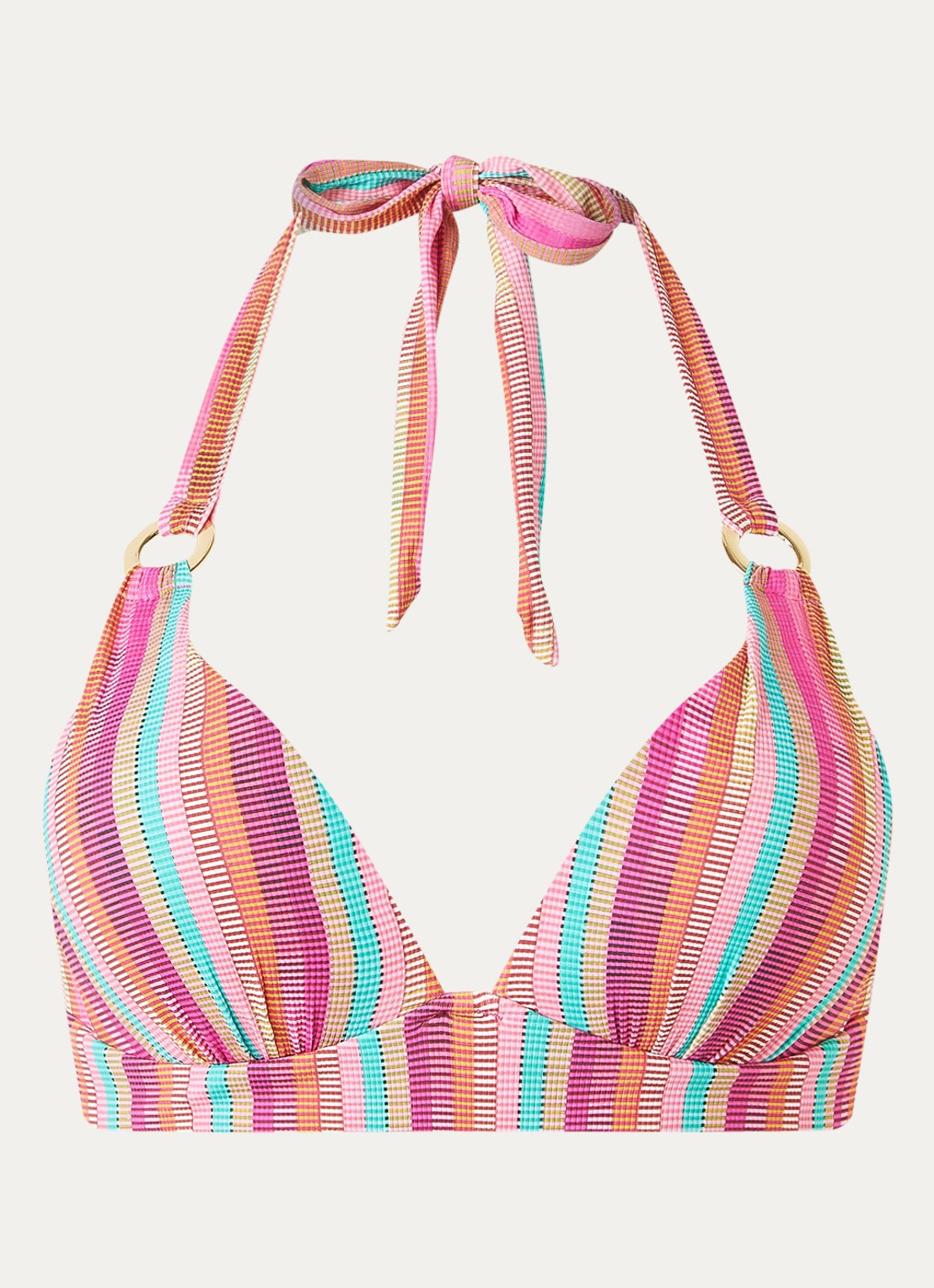 Cyell Push up halter bikinitop met streepprint - voorkant fuchsia