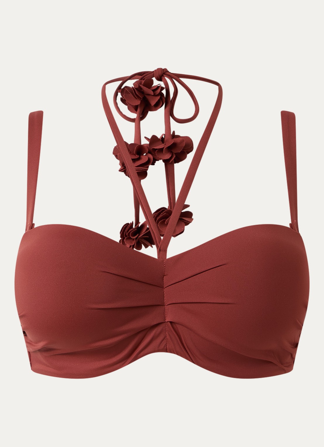 Cyell Voorgevormde bandeau bikinitop met plooidetail - voorkant 4 steenrood