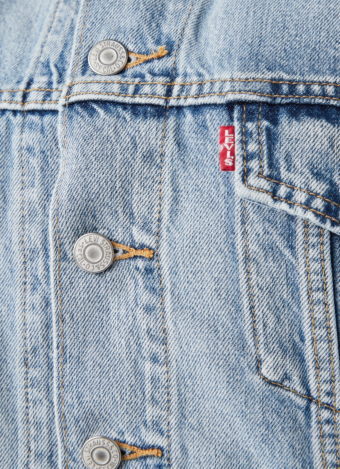 Dad Trucker cropped spijkerjas met korte mouw - detail indigo