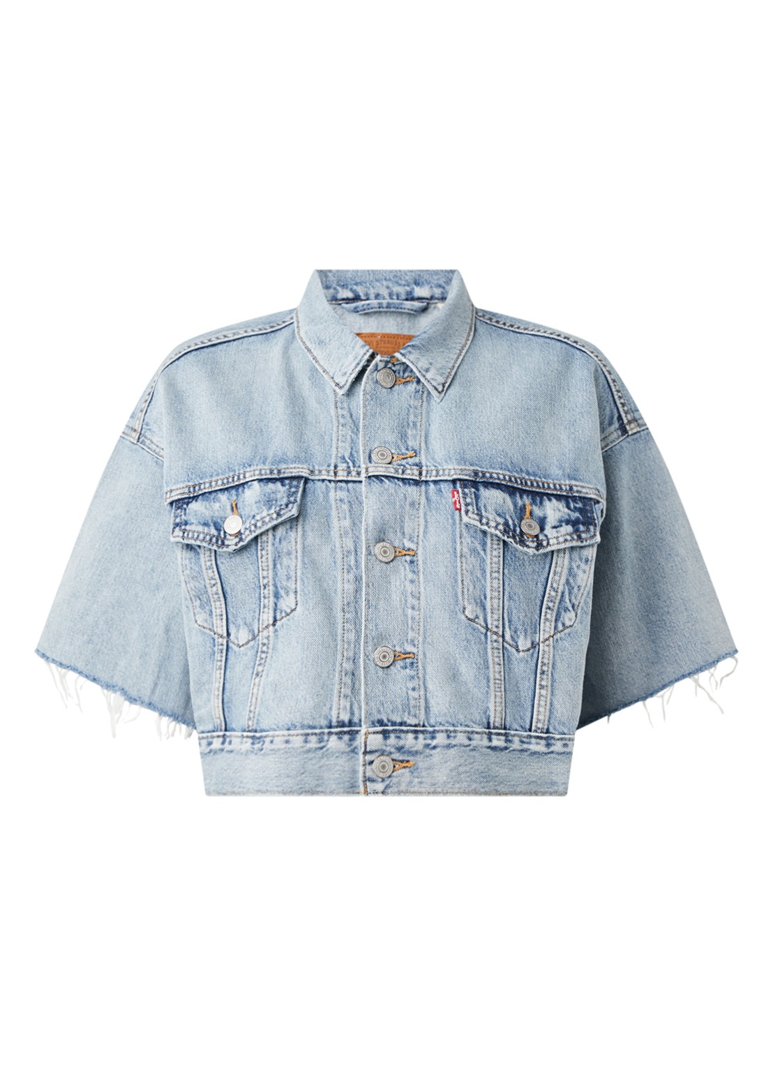 Dad Trucker cropped spijkerjas met korte mouw - voorkant 3 indigo