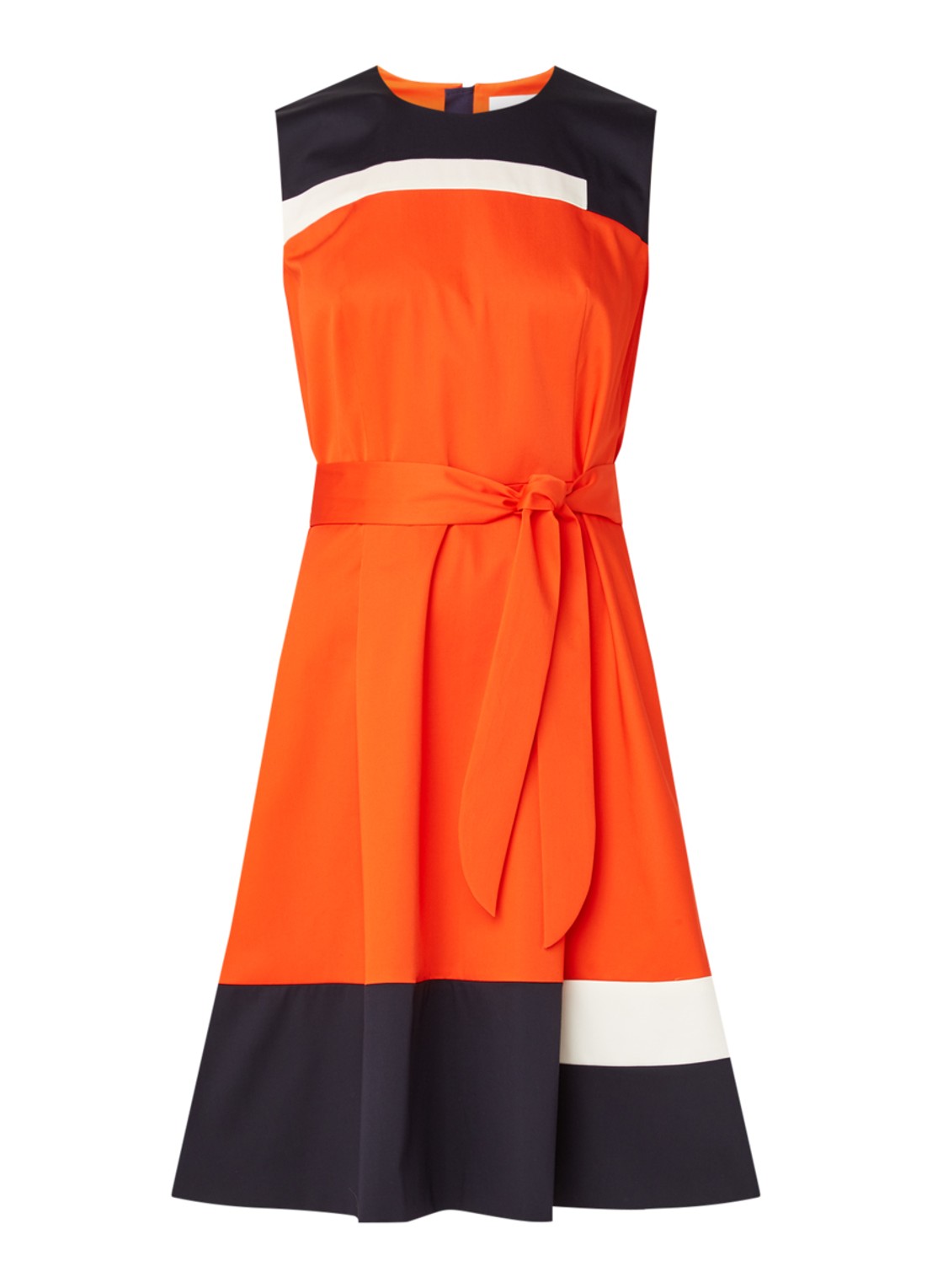 Dadesa A-lijn jurk met colourblocking en strikceintuur - voorkant 3 oranje