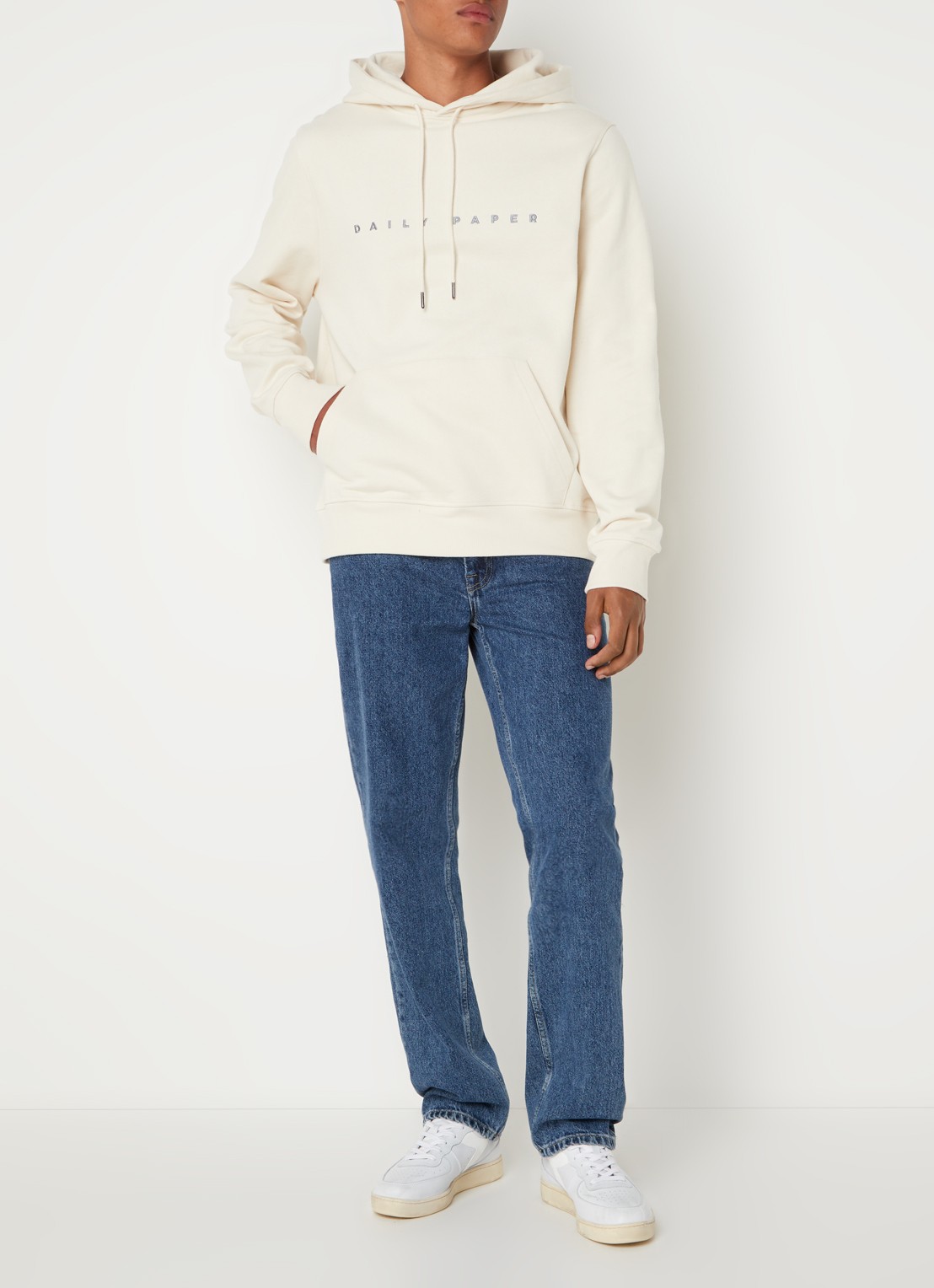 Daily Paper Alias hoodie met logoborduring - voorkant 2 ivoor
