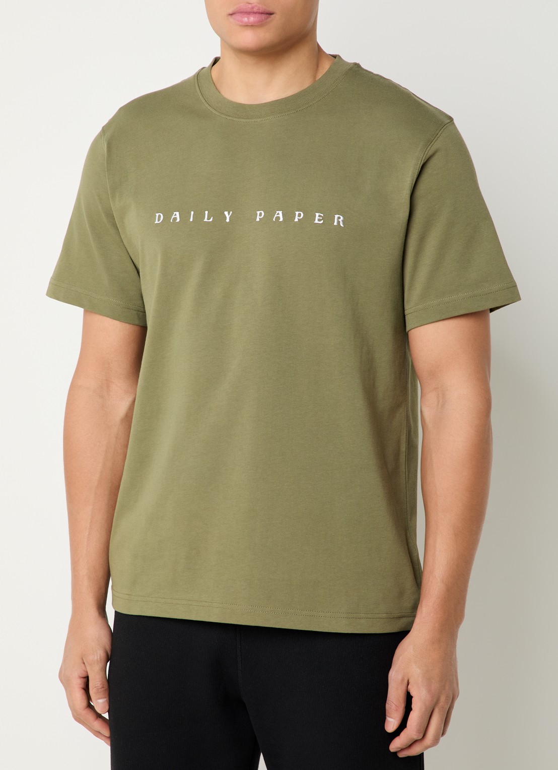 Daily Paper Alias T-shirt met logo- en backprint - detail olijfgroen