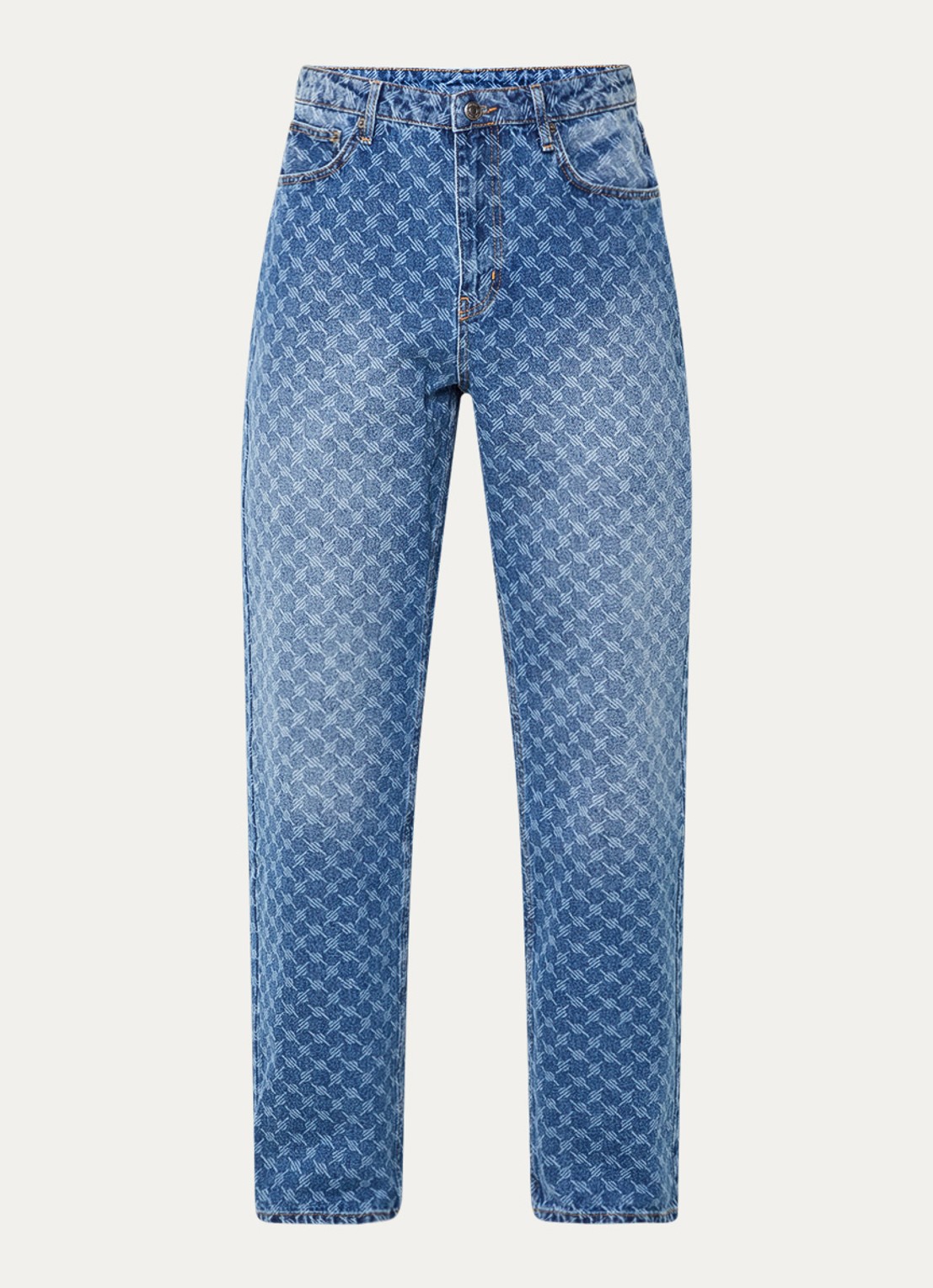 Daily Paper Amba mid waist straight leg jeans met logoprint  - voorkant middenblauw