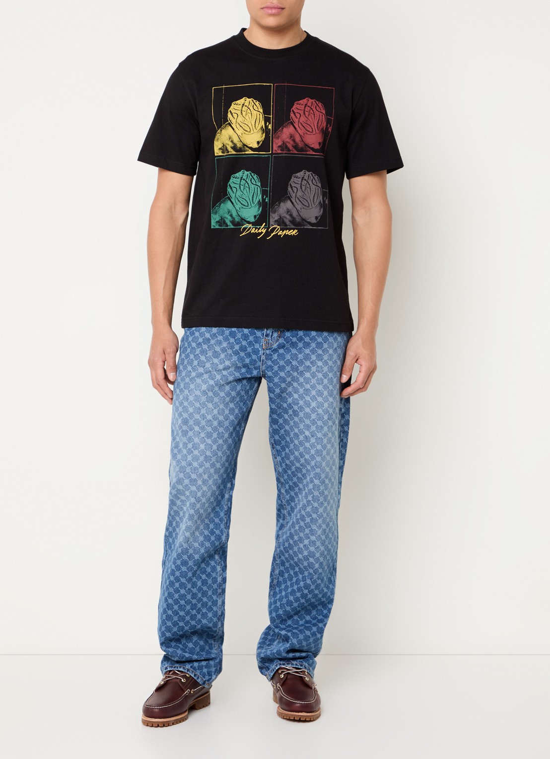 Daily Paper Amba mid waist straight leg jeans met logoprint  - voorkant 2 middenblauw
