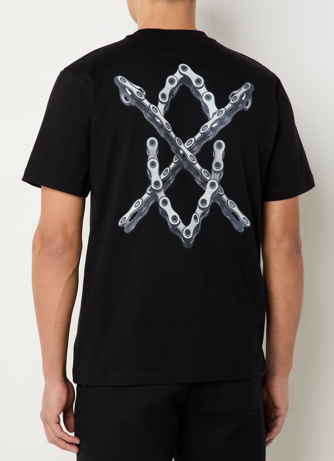 Daily Paper Chain Shield T-shirt met logo- en backprint - detail zwart