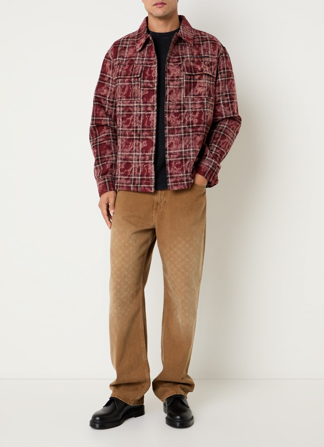 Daily Paper Check overshirt met ruitdessin - voorkant 2 bruin