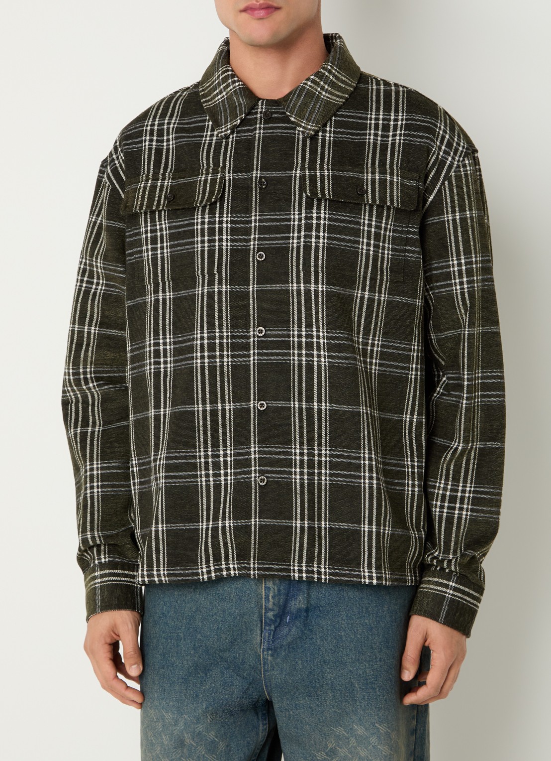 Daily Paper Chinelle overshirt met ruitdessin en klepzakken - detail 4 bronsgroen