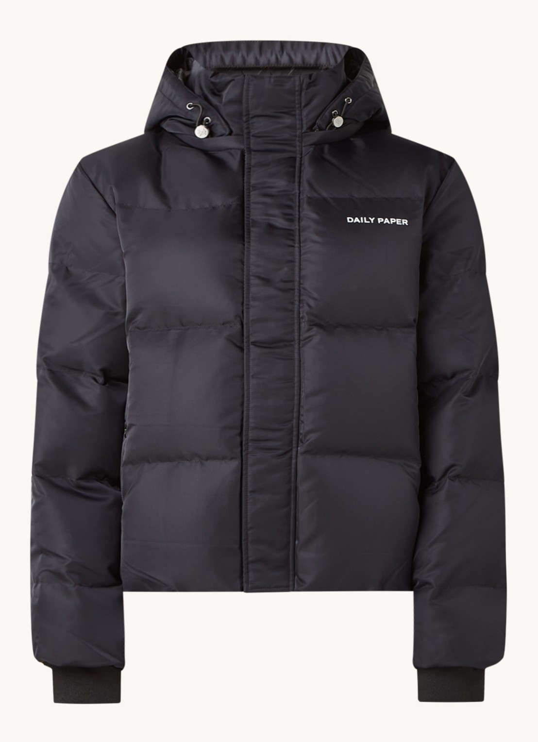 Daily Paper Epuffa puffer jack met afneembare capuchon - voorkant 2 zwart