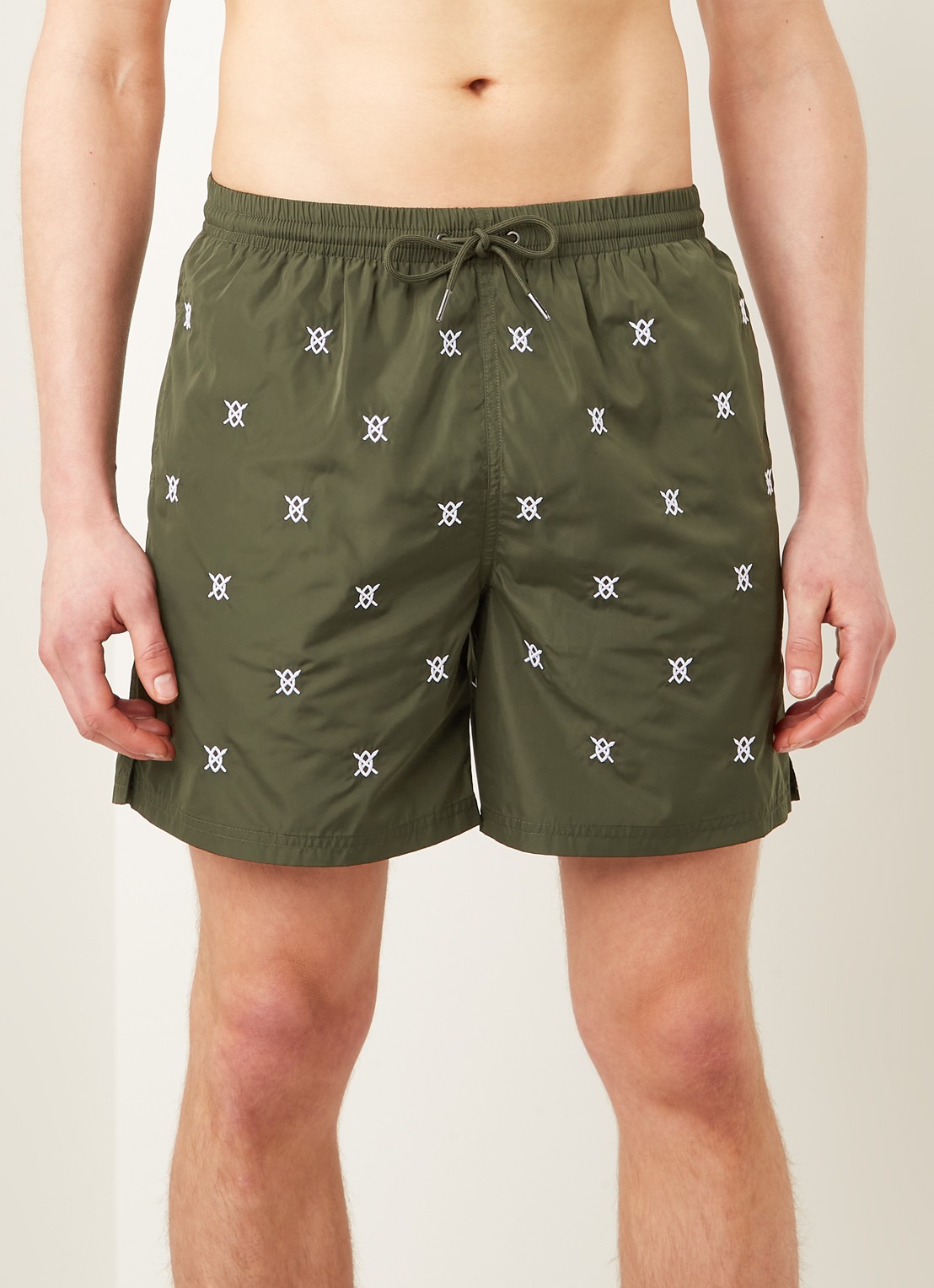 Daily Paper Eswim zwemshorts met logoprint en steekzakken - detail legergroen