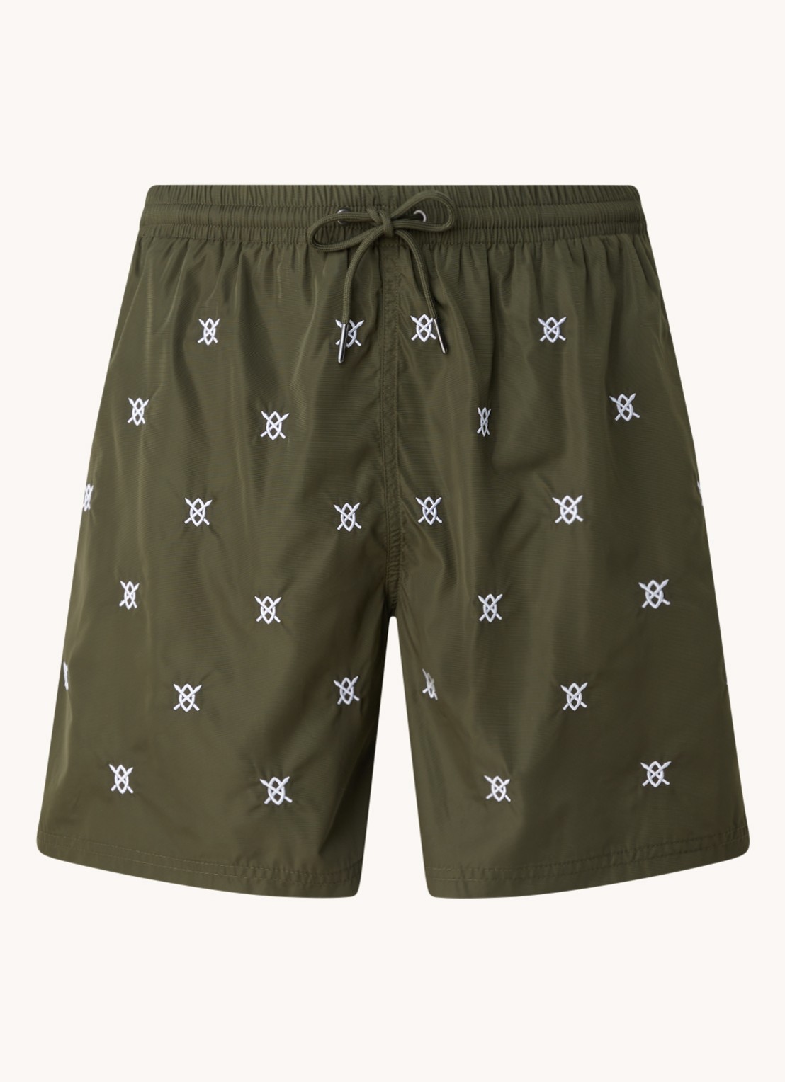 Daily Paper Eswim zwemshorts met logoprint en steekzakken - voorkant 2 legergroen