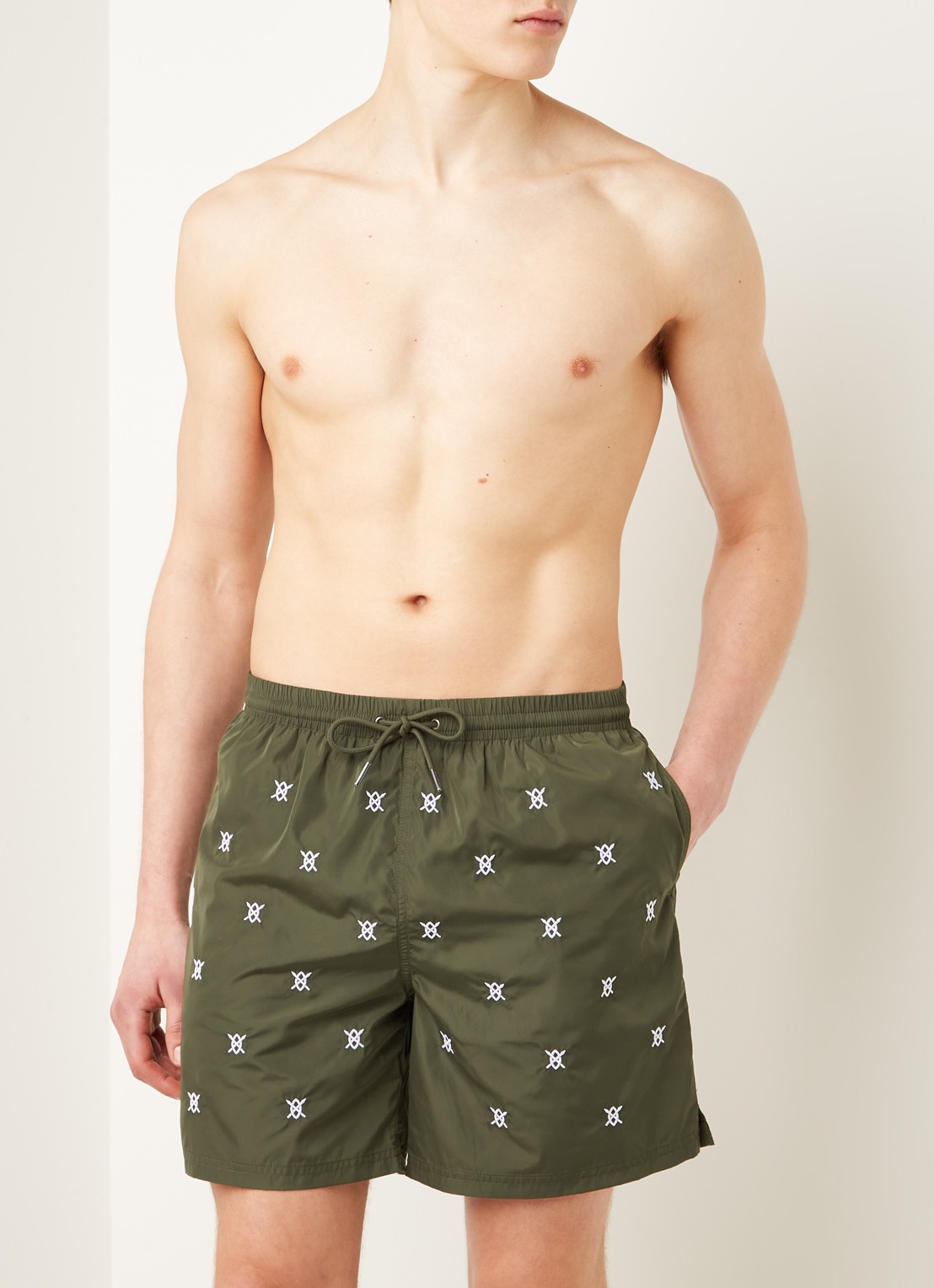 Daily Paper Eswim zwemshorts met logoprint en steekzakken - voorkant 3 legergroen