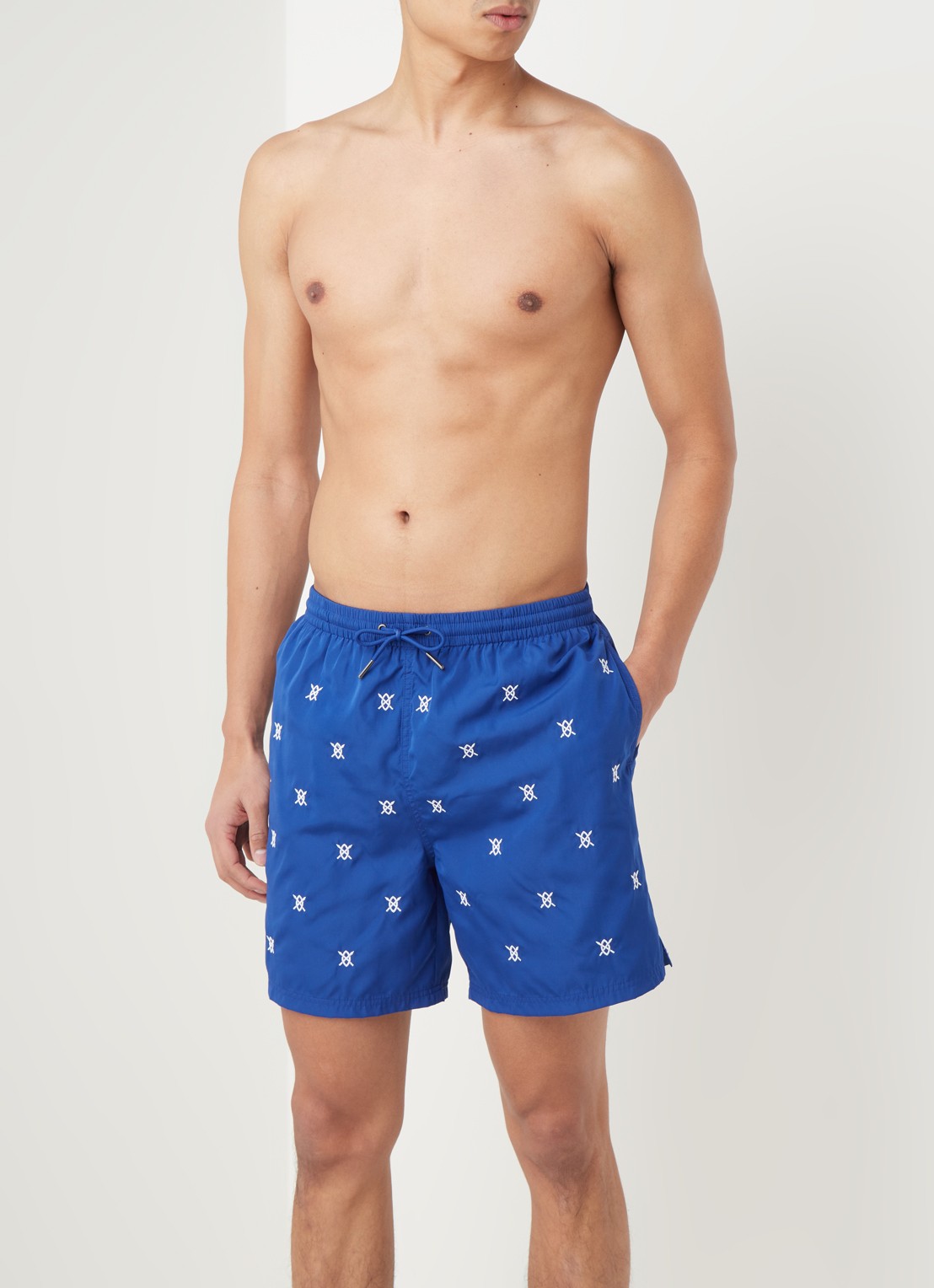 Daily Paper Eswim zwemshorts met logoprint en steekzakken - voorkant 2 kobaltblauw
