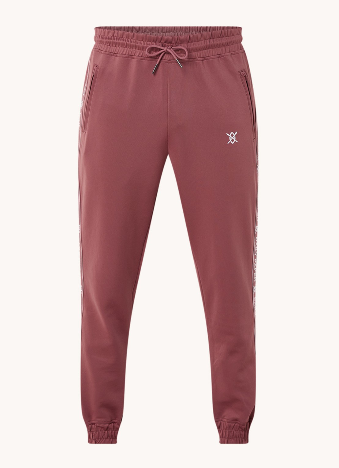 Daily Paper Etape tapered fit cropped trackpants met ritszakken en logoband - voorkant 4 roodbruin