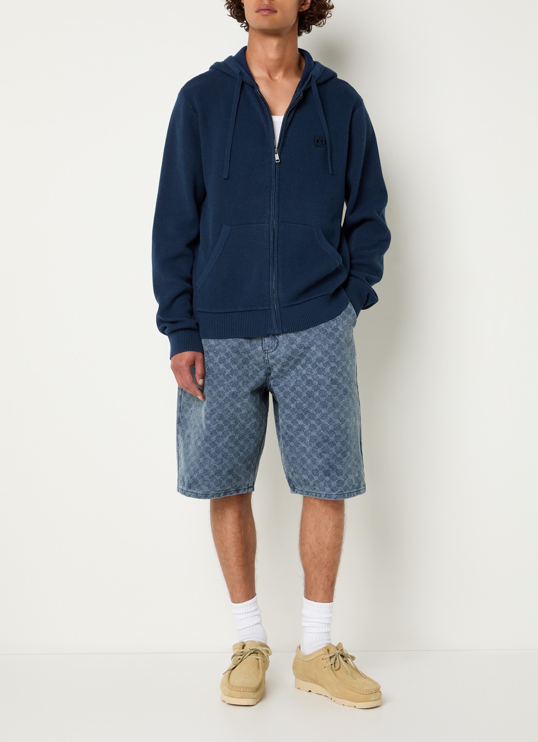 Daily Paper Grofgebreid vest met capuchon - voorkant 2 donkerblauw