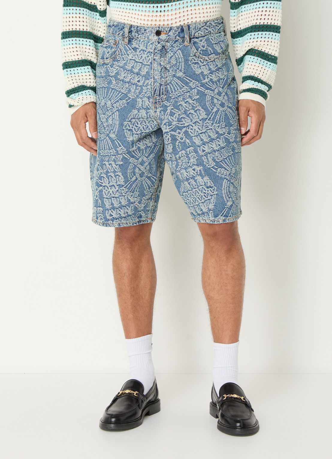 Daily Paper Macrame loose fit korte broek van denim met print - detail 2 indigo
