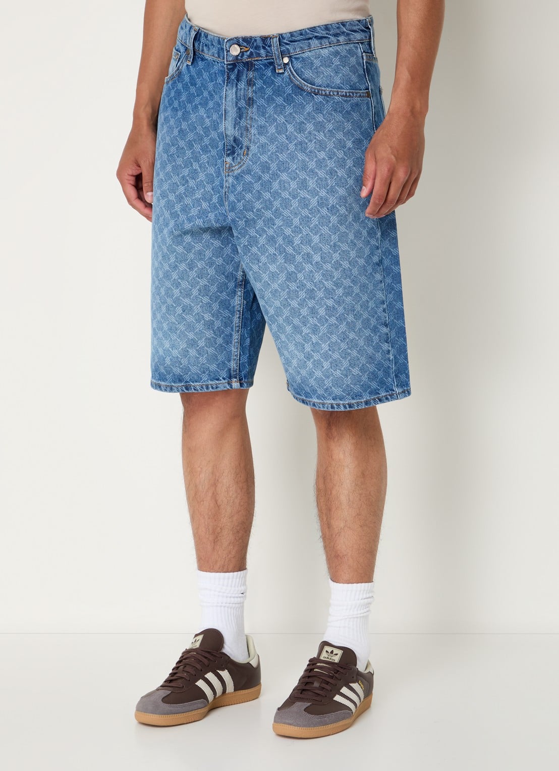 Daily Paper Monogram loose fit korte broek van denim met logoprint - detail 3 indigo