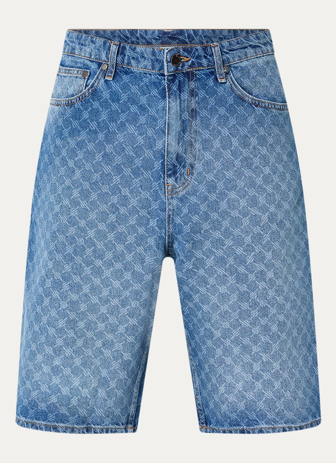Daily Paper Monogram loose fit korte broek van denim met logoprint - voorkant indigo
