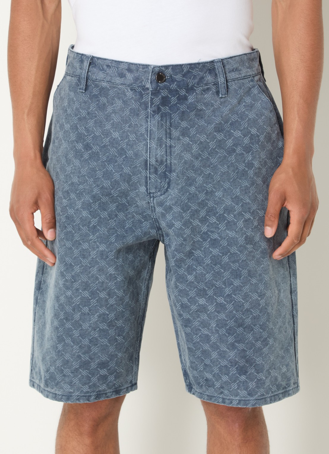 Daily Paper Monogram loose fit korte broek van denim met medium wassing - detail 3 staalblauw