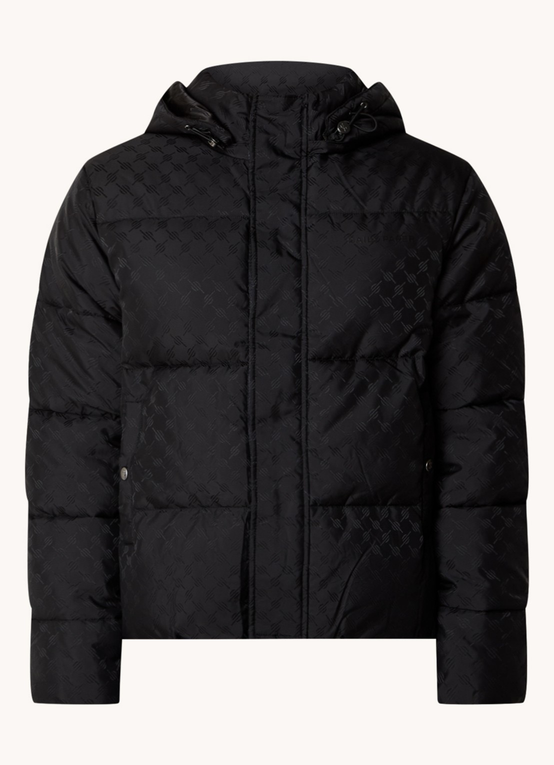 Daily Paper Monogram puffer jack met afneembare capuchon en logoprint - voorkant 2 zwart
