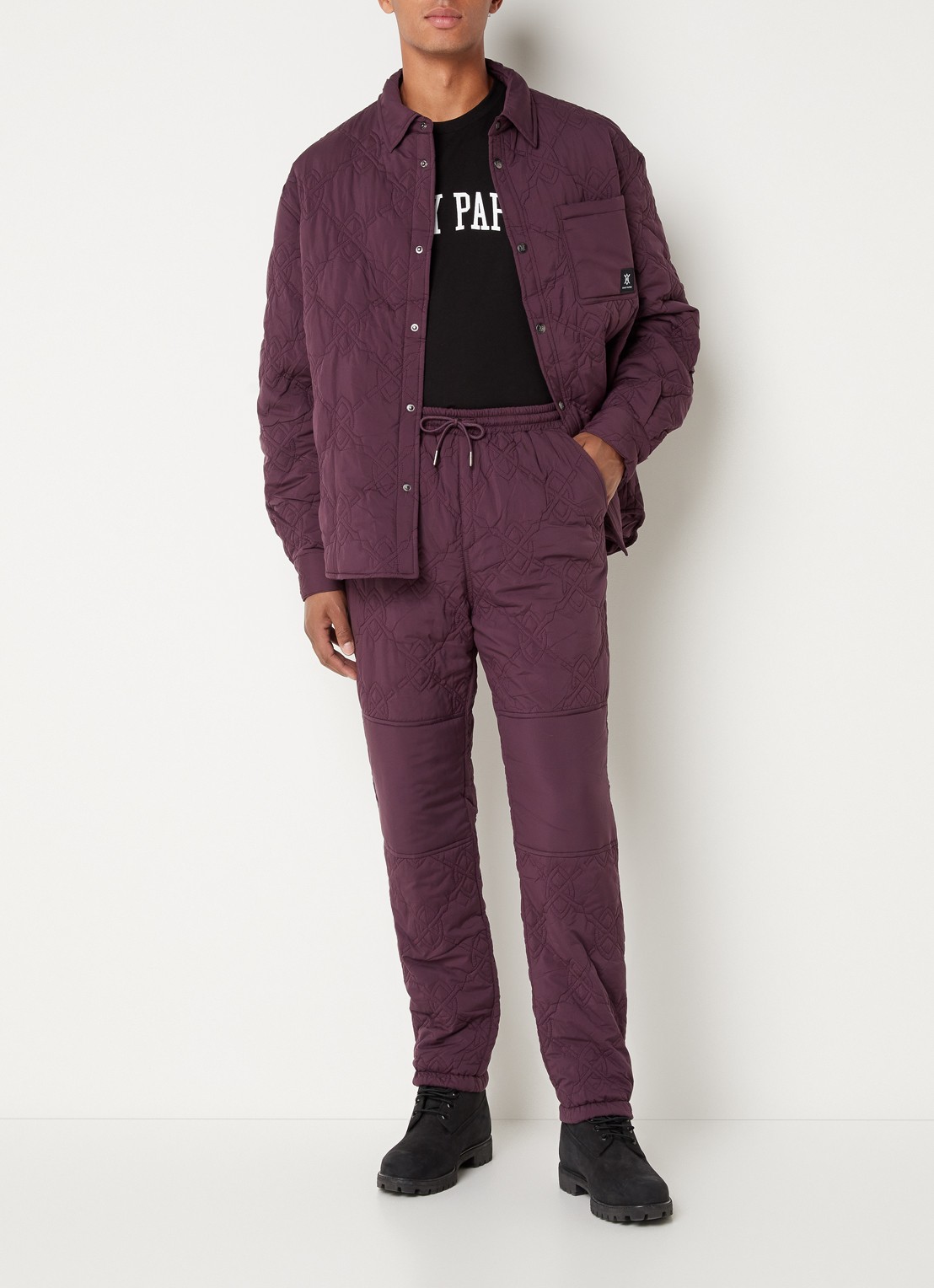 Daily Paper Najub gewatteerd overshirt met logo quilt patroon  - voorkant 4 aubergine
