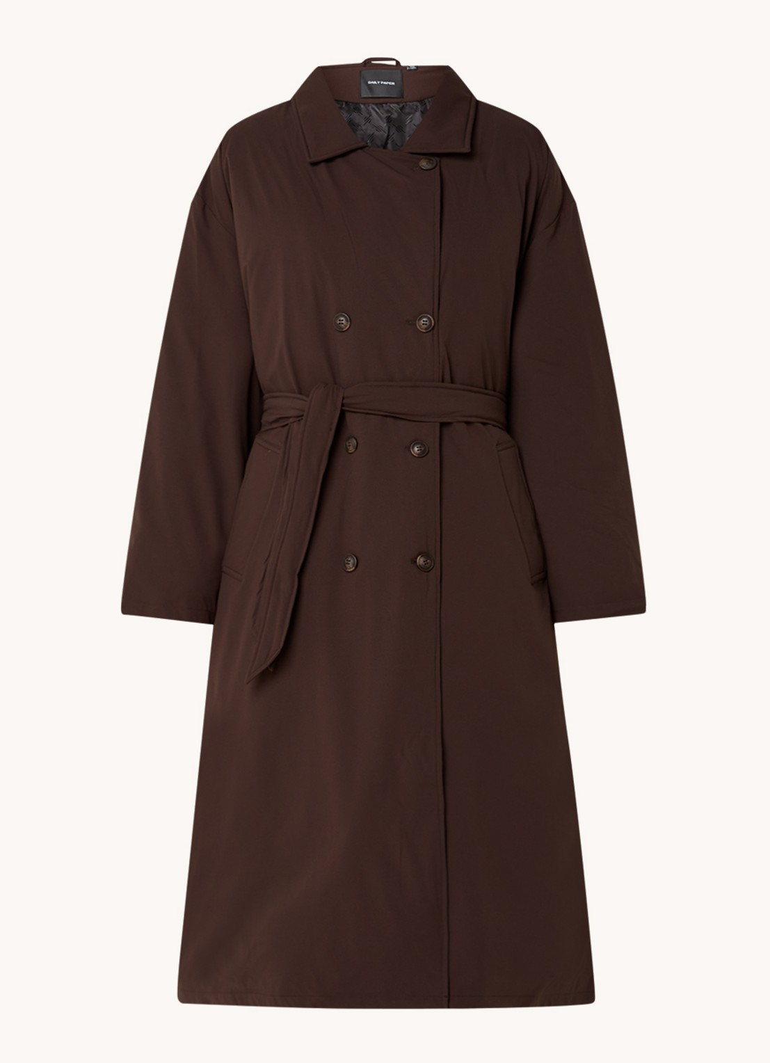 Daily Paper Niesha double-breasted gewatteerde trenchcoat  - voorkant 2 donkerbruin