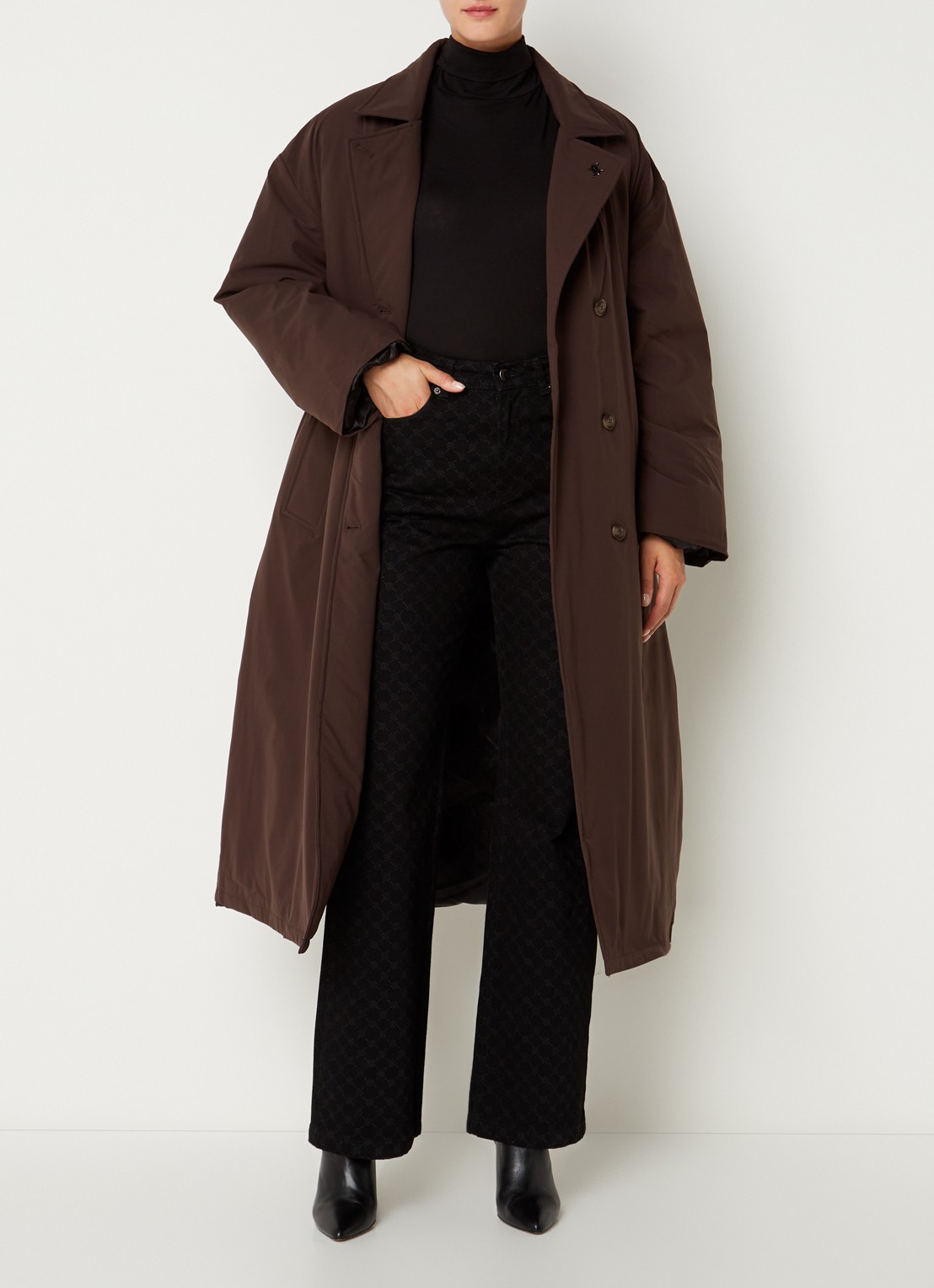 Daily Paper Niesha double-breasted gewatteerde trenchcoat  - voorkant 3 donkerbruin