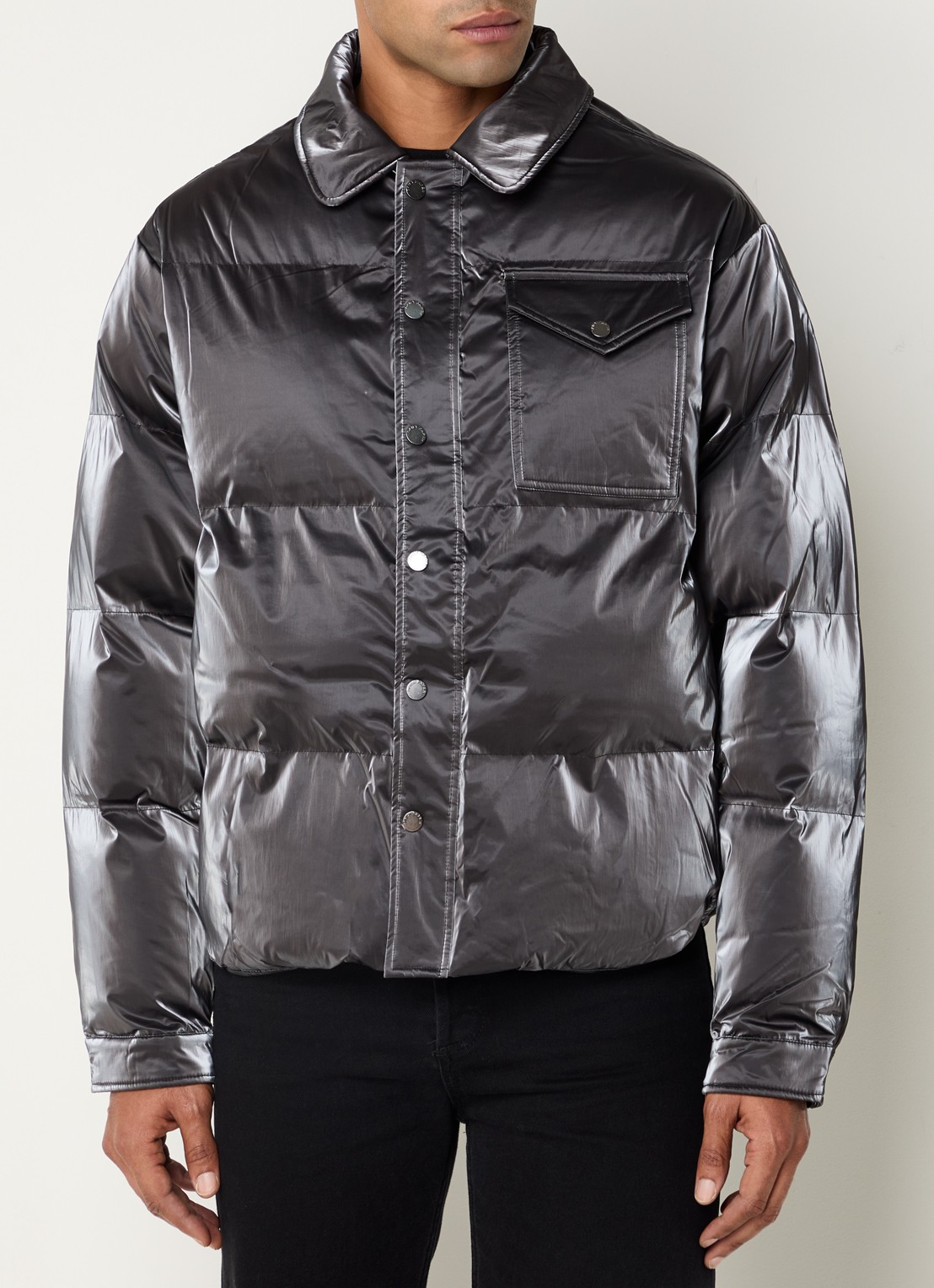 Daily Paper Obsisian puffer jack met borstzak en metallic finish - detail 4 grijs