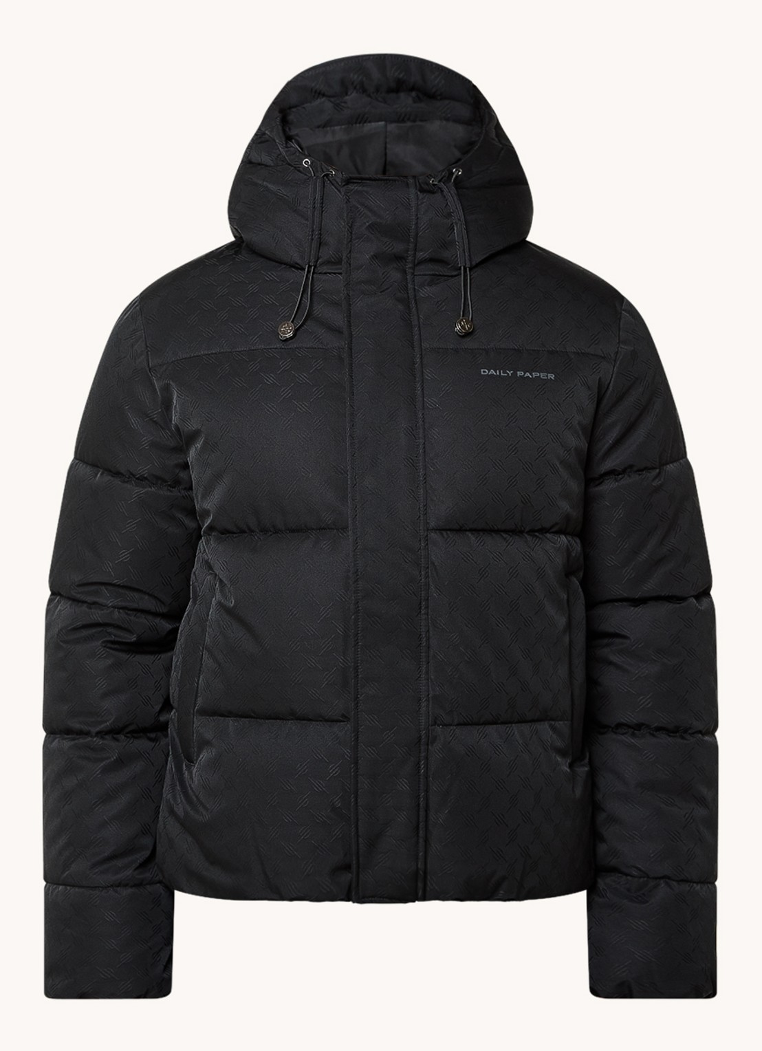 Daily Paper Puffer jack met capuchon - voorkant 4 zwart